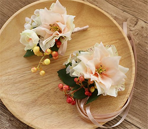 S-ssoy Boutonniere Romantic Flower Bridegroom Groom Men's Brooch Boutonniere Groomsmen Best Man Boutineer Corsage with Pin for Wedding Prom Homecoming Party Champagne Pack of 1