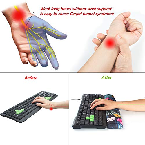 BRILA Ergonomic Memory Foam Keyboard Wrist Rest Support Pad Cushion for Computer, Laptop, Office Work, PC Gaming - Massage Holes Design - Easy Typing Wrist Pain Relief (Floral Keyboard Pad) - Thumbnail 4