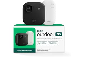 Blink Outdoor 2K+ (newest model) with 1-Year Plus plan - 2K video resolution, Color Vision in low light, and noise cancellation. Sync Module included â€” 1 camera system (Black)