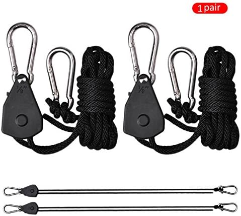 Awhao 1Pair 1/8 Inch Long Adjustable Rope Ratchet Hanger,Fully Adjustable And Locking For Hooks LED,Plant Growth Lamp etc (1)