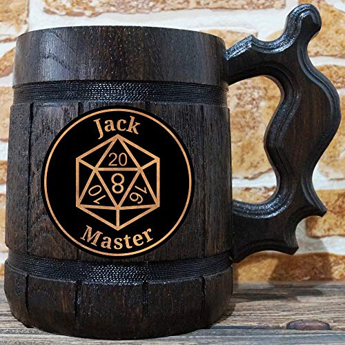 Twenty Sided Dice Beer Mug, Dungeons & Dragons Beer Stein, Dungeon Master, Gamer Gift, Personalized Beer Stein, DnD Tankard, Custom Gift for Men, Gift for Him