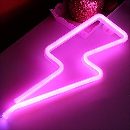 Lightning Bolt Neon Signs Light Led Neon Art Decorative Lights Wall Decor for Children Baby Room Hose Bar Recreational Wedding Party Decoration (Pink)