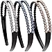 LONEEDY 3 Pack Fashion Rhinestone and Crystal Hard Headbands,Double Row Non-slip Teeth Hairband for Women (Silver+Gold+Light blue)