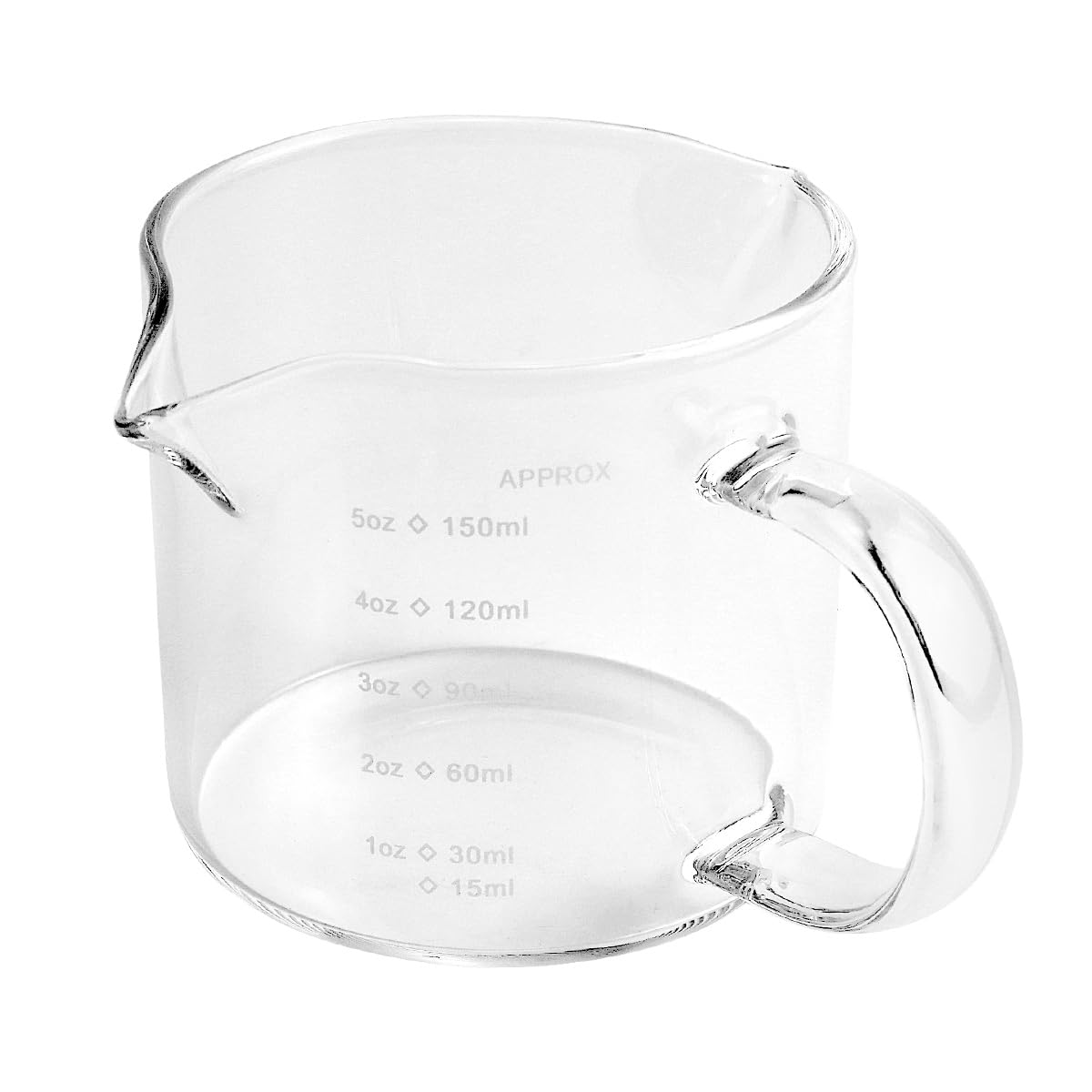 DOERDO Espresso Glass Measuring Cup, 150ml/5oz Double Spouts Glass Pitcher with Handle, Mini Coffee Pot Pitcher