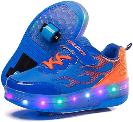 Boys Girls Led Roller Skates Shoes,Double Wheels Retractable Skateboarding Rollerblades Outdoor Sports Cross Trainers Gymnastic Sneakers For Unisex Kids