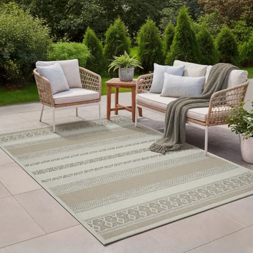 the carpet Calgary - Outdoor Teppich Wetterfest für Balkon & Terrasse, Robuster Flachgewebe Teppich für Garten, Pflegeleicht In- & Outdoor, Boho Vinta