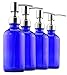 Cornucopia Brands 8-Ounce Cobalt Blue Glass Bottles w/Stainless Steel Lotion Pumps (4-Pack); Boston Round Dispensers for Aromatherapy, DIY, Lotions & Liquid Soap