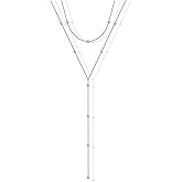 PAVOI 14K Gold Plated Drop Lariat Chain for Women - Gold Cubic Zirconia Long Necklace - Station Star Layered Beaded Y Necklace