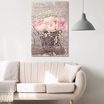 wall26 - Canvas Wall Art - Vintage Style Pink Roses and White Flowers - Giclee Print Gallery Wrap Modern Home Decor Ready to Hang - 12x18 inches