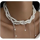 Dainty Pearl Layered Choker,Layering Small Pearl Tassel Statement Necklace,White Bead Chain Stackable Necklaces Y2k Jewelry