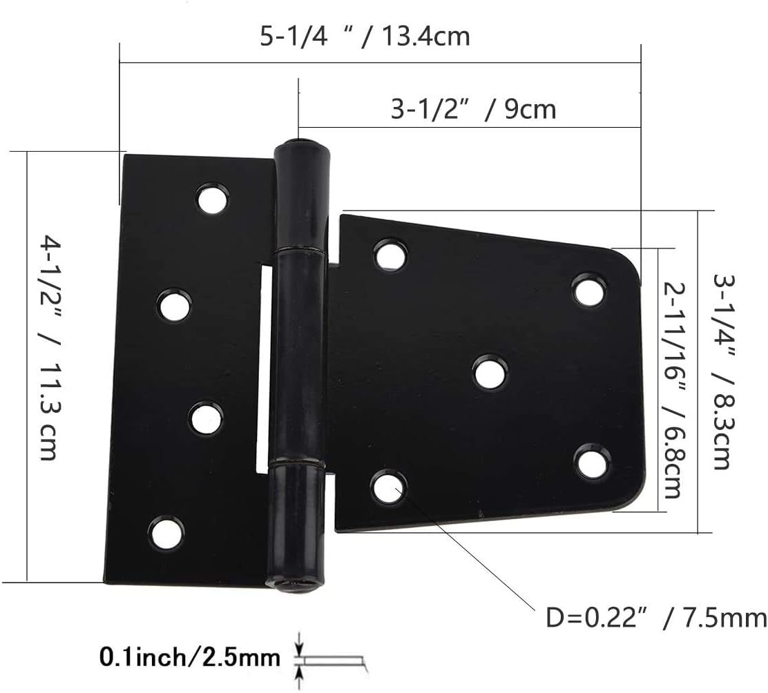 TamBee Black Gate Hinges Shed Hinges Heavy Duty Gate Hinges for Wooden Fences Barn Door Hinges for Wood Outdoor 3.5inch with Screws (Pack of 6) - Image 3