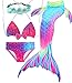 Camlinbo 3PCS Girls' Swimsuit Mermaid Tail For Swimming Tropical Bikini Set Support Monofin,A-aurora,Child XX-Large/10-12/Tag 150