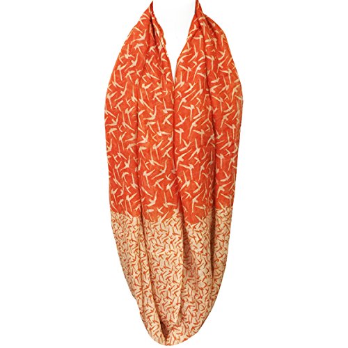 Wrapables Bird Print Infinity Scarf, Orange and Cream
