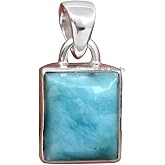 Solid 925 Sterling Silver Pendant for Men Women, Natural Cabochon Square Gemstone Unique Handcrafted Jewelry for Her Him