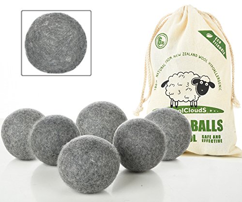 Dryer Balls Laundry, Wool Dryer Balls - Premium Quality - 100% Organic New Zealand Natural Fabric Softener - Reduce Wrinkles, Static Cling, Hypoallergenic, Chemical Free, Non-Toxic Reusable(Grey)