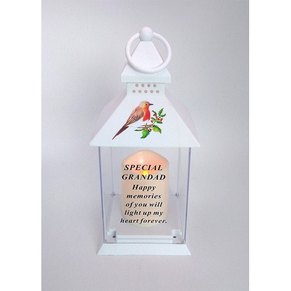 Waterproof Robin Memorial Graveside Lantern with LED Candle (Grandad)