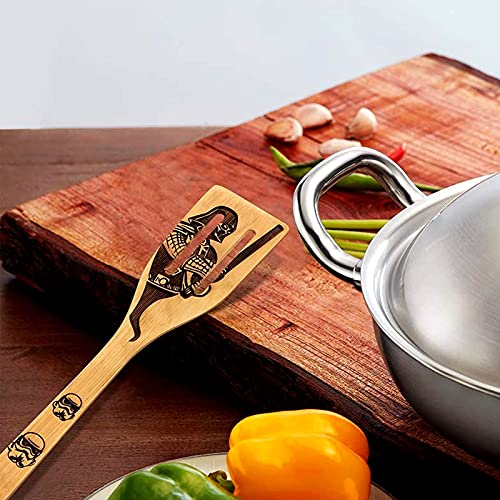 HomeXray Wooden Spoons,Pattern Kitchen Slotted Spoon Burned Wooden