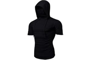 SSDXY Mens Face_Cover Button Sports Sleeveless/Short/Long Sleeve Vest Hooded Splice Large Open-Forked Male Tank Tops Shirt Blouse