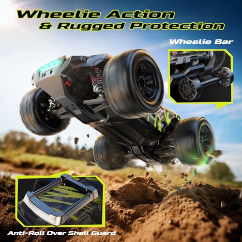 DEERC 1/14 Fast Brushless RC Car for Adults, 43 MPH High Speed 4x4 Off-Road RC Truck, Waterproof Monster Truggy, All Terrain Remote Control Drift Car for Boys 8-12, 2 Batteries, 3S Lipo Compatible