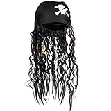 CatchStar Pirate Wig and Bandana Easy Wear Pirate Dreadlock Wig with Realistic Beaded Braids for Men Kid Halloween Costume Accessories