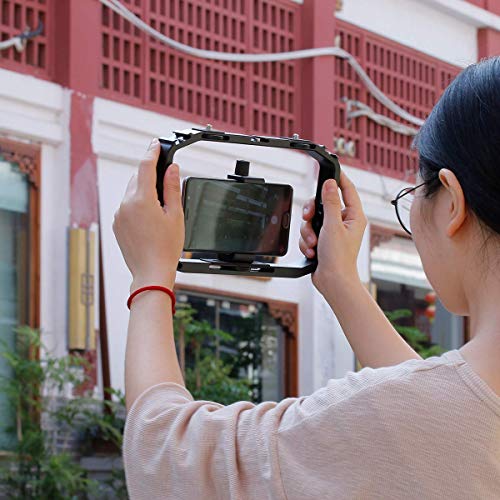 Aluminum Metal DSLR Video Rig Cage - Universal Handheld Smartphone Vlog Stabilizer with Cold Shoe Mounts Compatible with iPhone GoPro 7/6/5/4 Sony A6400 Canon Nikon Cameras Mobile Phones
