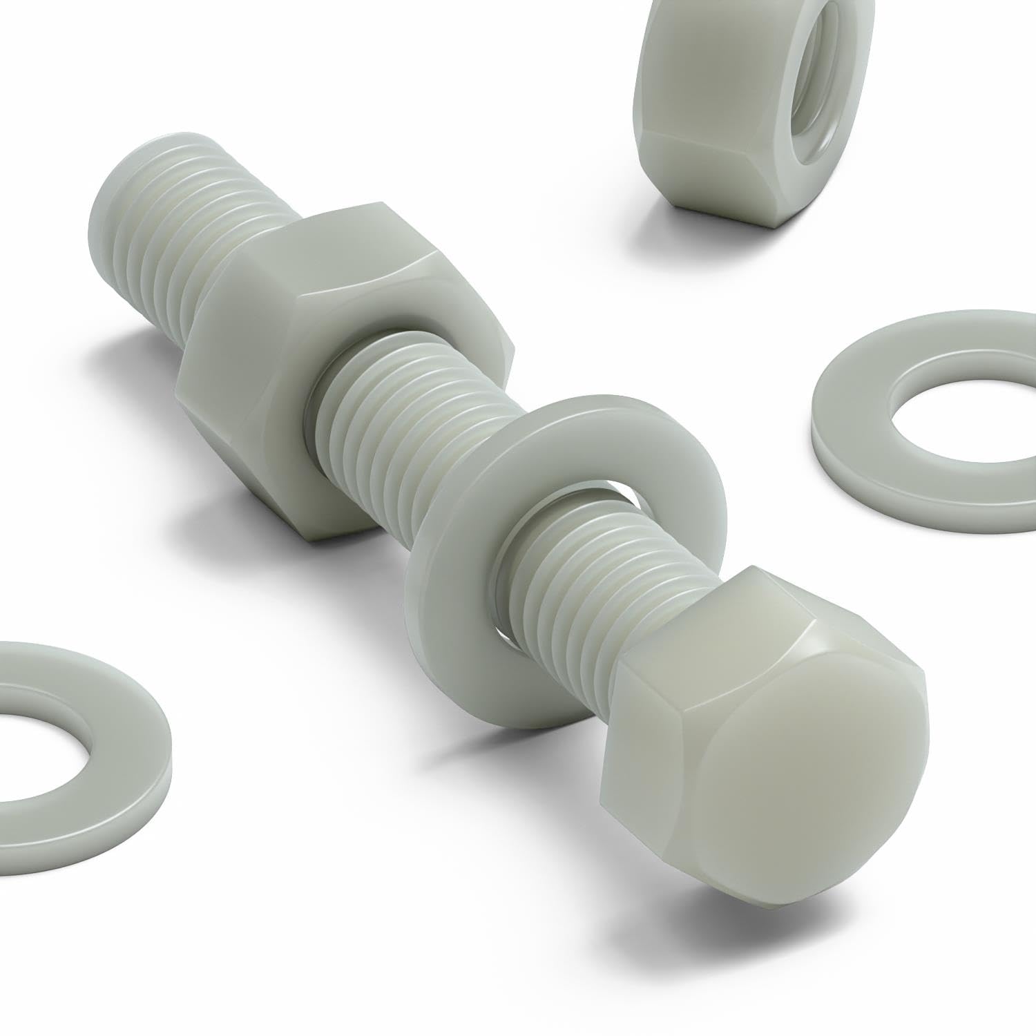 20 x Glass Filled Reinforced Super Nylon Hex Head, M8 x 50mm, Plastic Nuts and Bolts, Washers, Hexagon