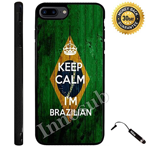 Custom iPhone 7 PLUS Case (Keep Calm I m Brazilian) Edge-to-Edge Rubber Black Cover with Shock and Scratch Protection | Lightweight, Ultra-Slim | Includes Stylus Pen by Innosub