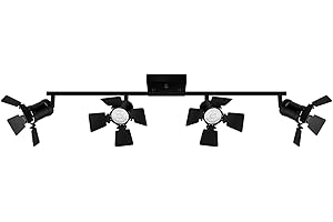Bricosmocon 4 Light Track Lighting Fixtures Ceiling, Black Track Lighting with Rotatable Heads, Vintage Industrial Ceiling Spotlight Light for Kitchen/Living Room/Bedroom,GU10 Bulb Not Included