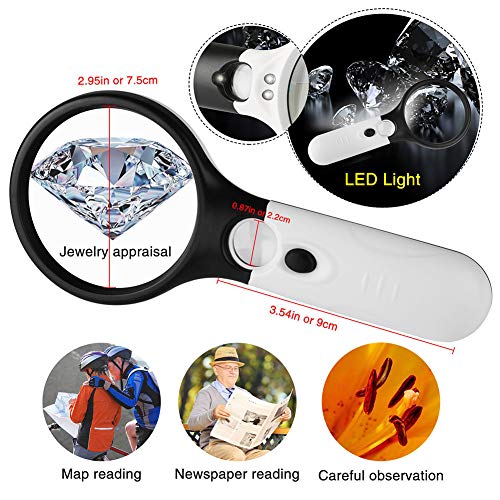 Microscopes & Endoscope,Maserfaliw Magnifier,Beileshi 3X 45X Handheld 3 LED Light Magnifier Reading Magnifying Glass Loupe