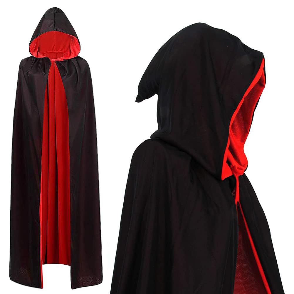 ITODA Vampire Hooded Cloak Halloween Cloak Robe Reversible Devil Demon Cloaks Grim Reaper Witch Cloaks Halloween Christmas Cosplay Capes Fancy Dress Cosplay for Adult and Kids