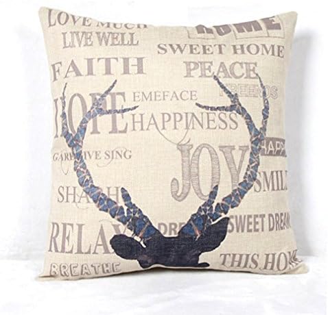 Onker Throw Pillow Cover, Cotton Linen Square Decorative Throw Pillow Case Cushion Cover 18" x 18" Blue Deer Antlers