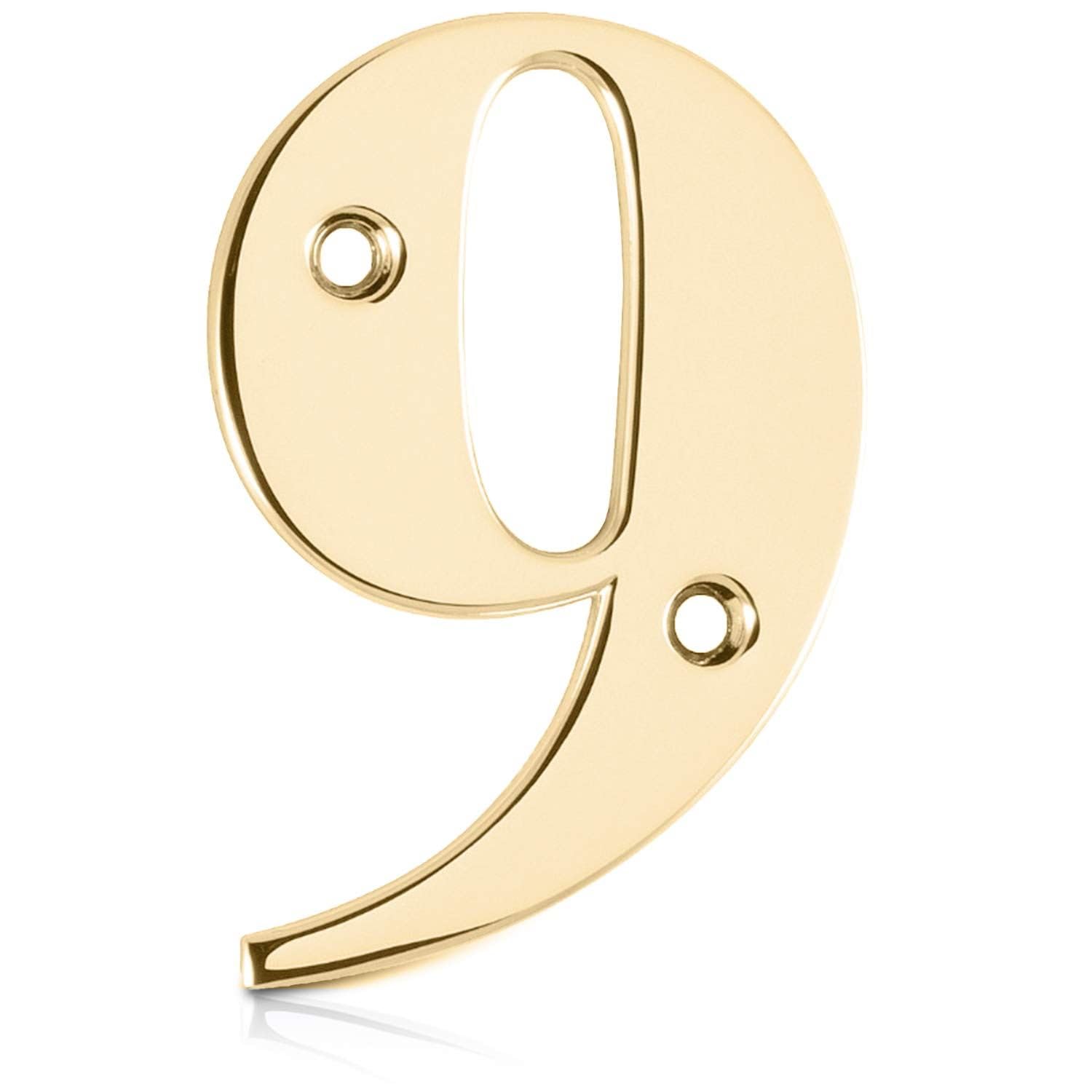 XFORT Polished Brass Front Door Number 9, House Number Suitable for All Door Types including Wooden, uPVC, and Composite.