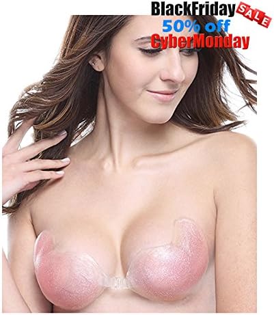 Strapless Backless bra, Reusable Self Adhesive Silicone Clear Invisible Push-up Bra-By T STREET (Large, Shiny pink)