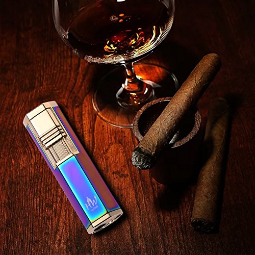 HUOWA Dual Jets Torch Cigar Lighter with a Cigar Punch Cutter, Butane Gas Fuel Refillable Windproof Cigarette Lighter (Colorful) - Thumbnail 2