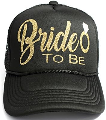 Bride To Be Diamond Ring OldGold/Black Trucker Hat with OldGold Glitter Lettering by High Limit