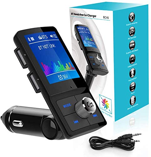 Bluetooth FM Transmitter for Car - 1.8 Inch Color Screen Radio Transmitter with Hands free Calling Music Player Support TF Card USB Flash Drive AUX Input/Out