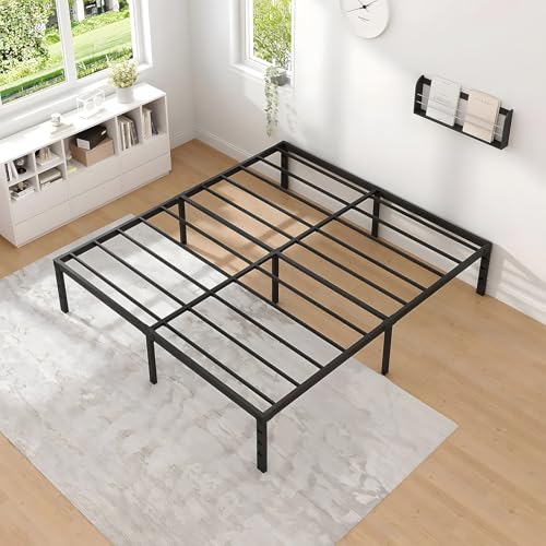 OSLIFE Base Cama Matrimonial，18 Pulgadas de Altura ，Espacio de Almacenamiento Debajo de la Cama, Hierro Metálico Camas，Fácil de Montar, con Gran Capacidad de Carga(135x190CM/53.15x74.8 Pulgadas)