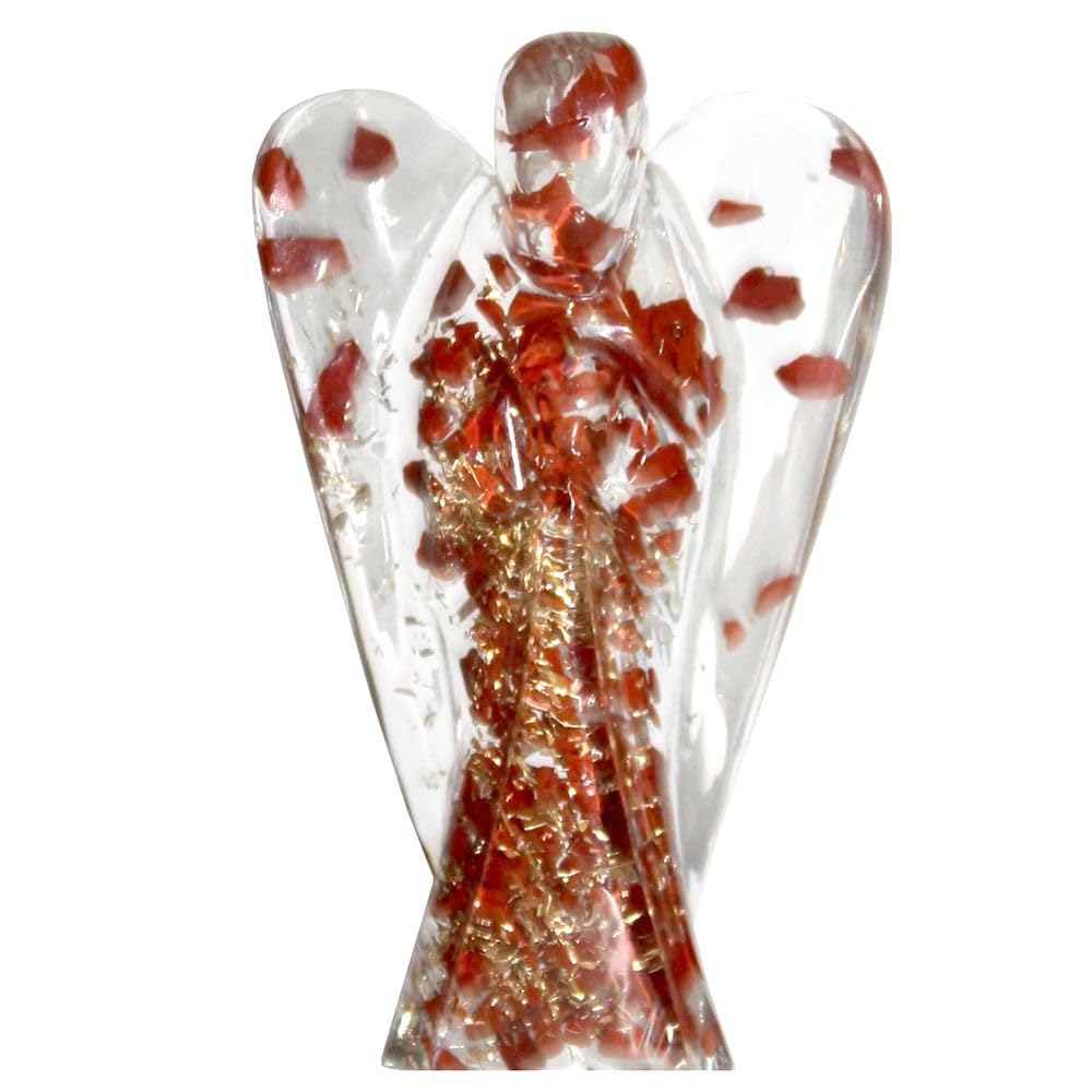 Prajet Red Jasper Orgone Angel – Energy Healing Crystal Guardian for Strength, Protection & Grounding – Handmade Reiki Angel Statue for Home, Meditation & Gift Purpose