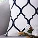 PONY DANCE Throw Pillow Cover - Square Cotton Embroidery Pillow Case Handmade Euro Sofa Cushion Cover for Couch Invisible Zipper Design,18 x 18 inch, Moroccan Quatrefoil Waves, Navy Mix White