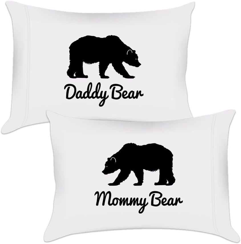 We Match! Home - Mommy Bear & Daddy Bear - Premium Brushed Microfiber Matching Couple Pillowcases (White, Standard)