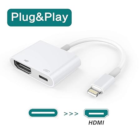 ZILI HDMI-Kabeladapter, 1080P Digital-AV-Adapter, Sync-Bildschirm HDMI-Anschluss mit Ladeanschluss (Weiß)