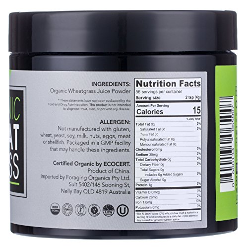 Foraging USDA Organic Wheat Grass Juice Powder (8 oz) Cold Pressed Wheatgrass