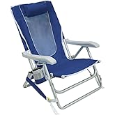 GCI Outdoor Backpack Beach Chair | Reclining Folding Chair with Durable Armrests, Drink Holder & Carry Straps, Perfect for Beach Trips & Picnics — Nautical Blue