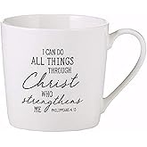 Creative Brands Faithworks - Inspirational White Bone China Café Mug/Cup, 14-Ounce, I Can Do All Things - Scripture