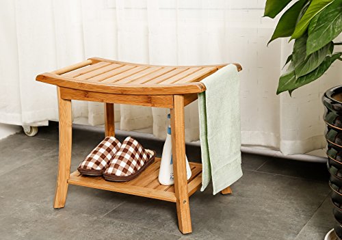 Shower Seat Bench Bathroom Spa Bath Organizer Stool with 2-Tier Storage Shelf ,Bathtub Shower Chair / Stool Easy to Clean & Quite Durable by zhuoyue