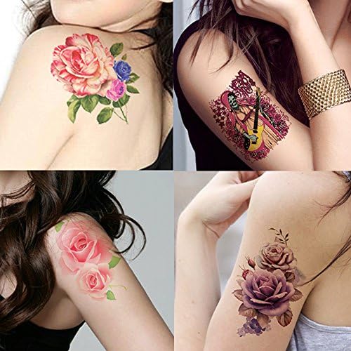 Deardeer 4 Sheets Colorful Temporary Tattoos Waterproof Body Art Tattoo Sticker for Women, Teens &amp; Girls (Flower)