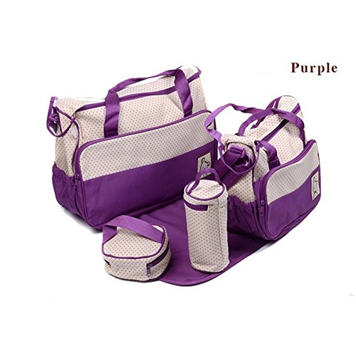Banner Bonnie Diaper Tote Bag with Bag Insert Organizer Changing Pad 7 Pieces Set (Purple)