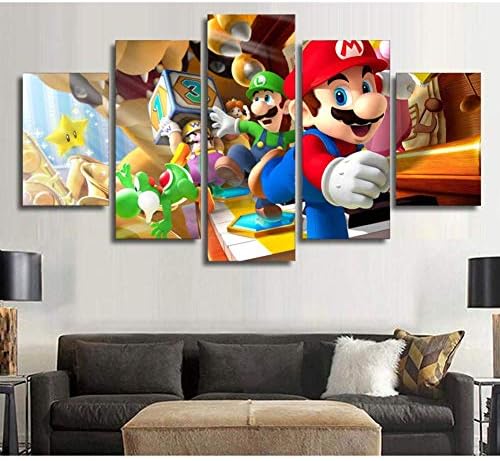 JSBVM Canvas Painting Wall Art HD Print Super Mario Bros Pictures 5 Panel Poster Home Decor