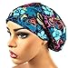 Women's Surgical Scrub Hat Nurse Ponytail Adjustable Euro Bouffant Blue Teal Floral