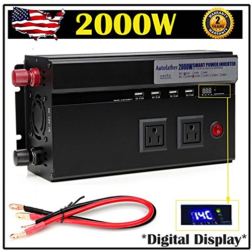 Digital Display 2000W Car Power Inverter DC 12V to AC 110V Modified Sine Wave Converter wtih 4 USB Ports & Adapters for Device Electronic Charging - 2 Year Warranty